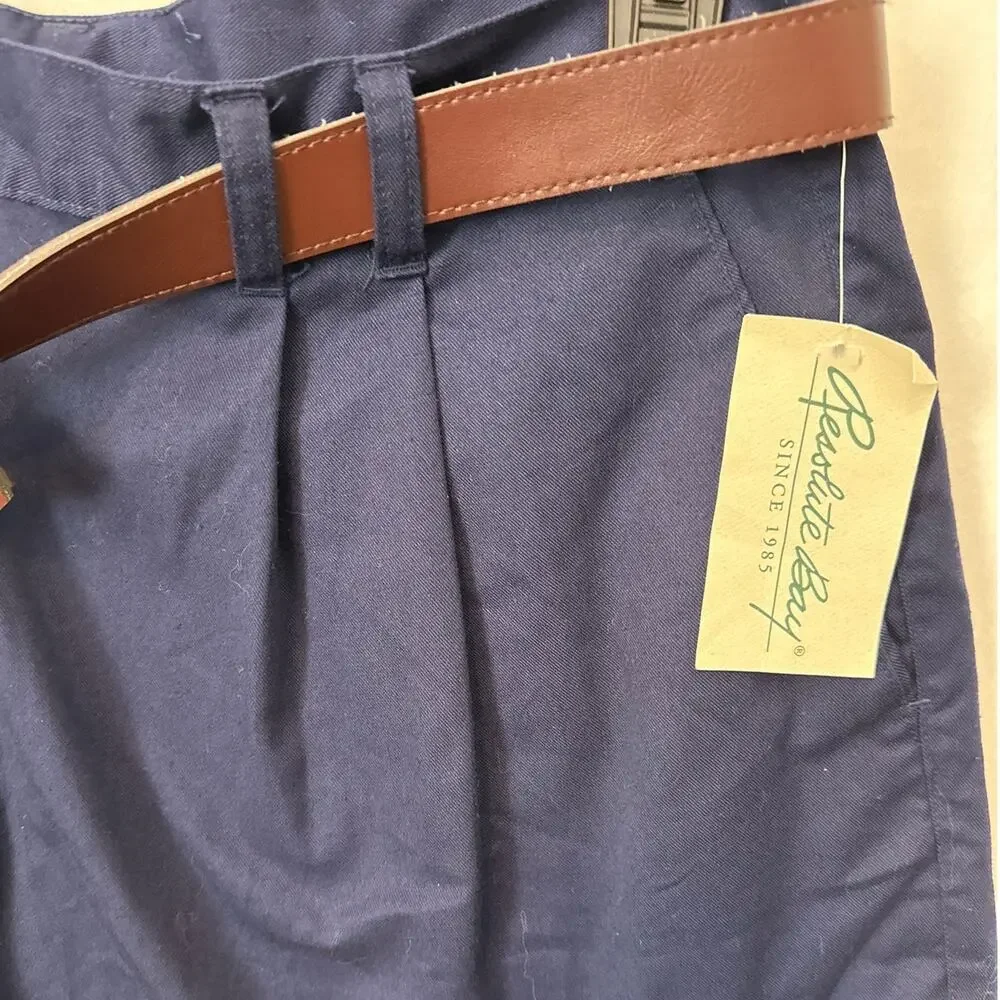 Resolute Bay Men's Chino Shorts Cotton Blend Pleated Blue Sz 46 Waist Belted